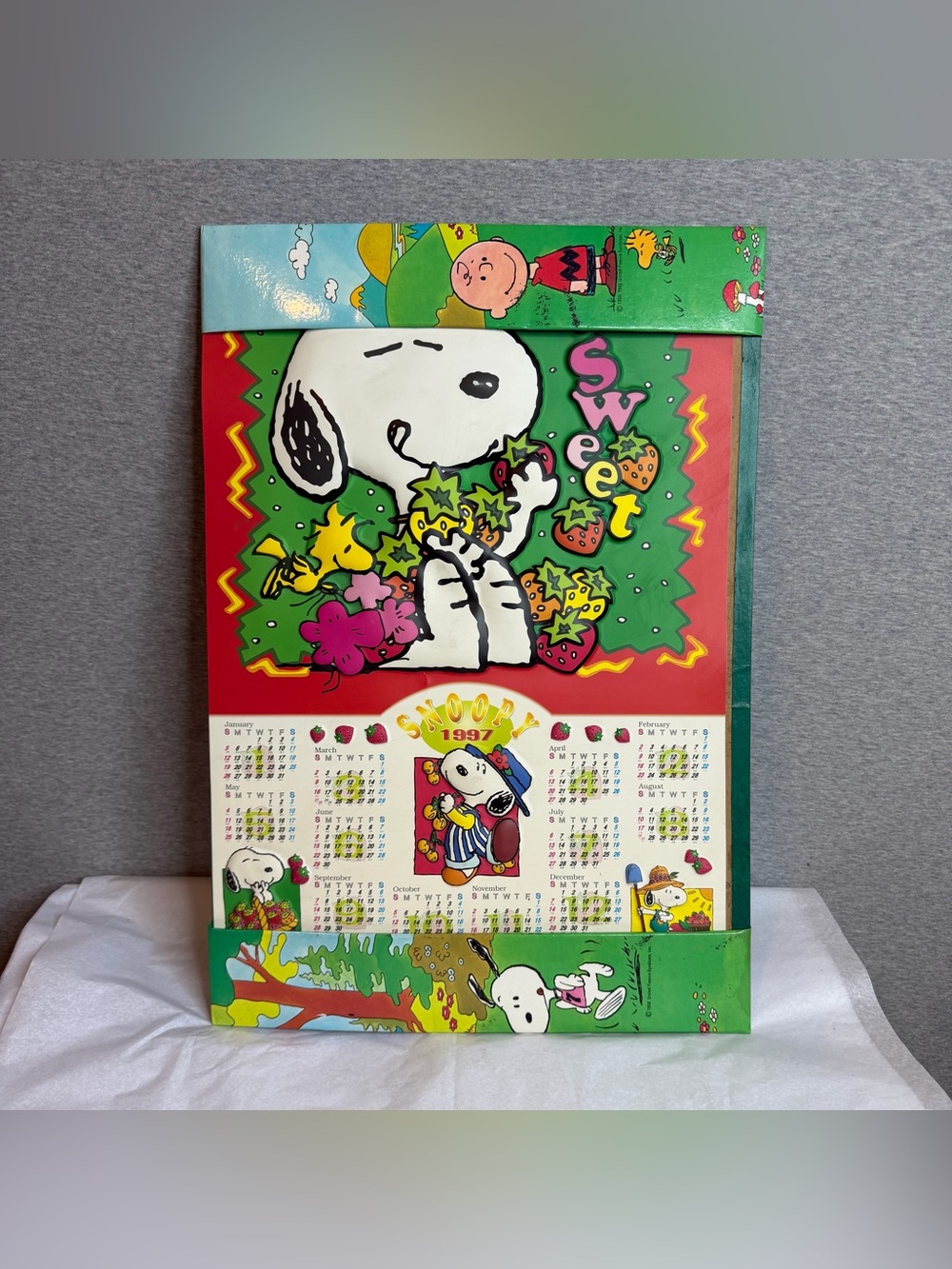 Vintage 1997 Peanuts Snoopy Poster At A Glance Calendar Woodstock Strawberry